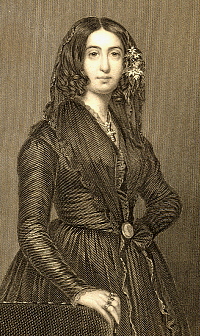 Til højre ses billede af George Sand i stålstik efter forlæg af Charpentier